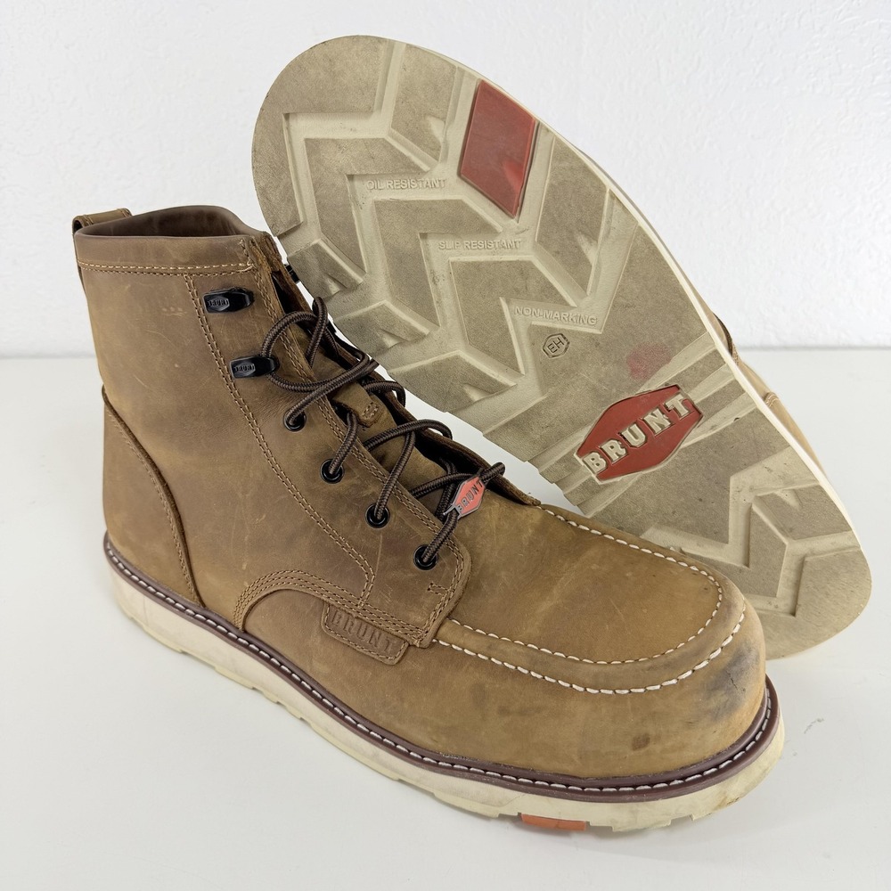 Brunt Marin Unlined Comp Toe Boots Mens Size 13 Brown Work Safety Slip Resistant